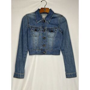 Old Navy Cropped Denim Jean Jacket Womens Size XS Blue Light Wash‎ Long Sleeve